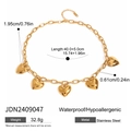 Detailed view of gold stainless steel heart necklace with size specs and waterproof metal - Gold Style (JDN2409047)