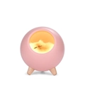 Veilleuse rose en forme de niche avec chat endormi sur socle bois et lumière chaude - Style Veilleuse / Rose