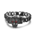 Bracciale punk teschio in acciaio inossidabile nero con occhi rossi e catena spessa - Stile Nero Occhi Rossi (KB151747-JX)
