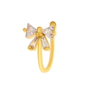 U-shaped gold non-pierced nose ring with butterfly bow set with sparkling zircon stones - Bowknot Style (WG-1270) / Gold