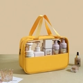 Waterproof yellow PU leather and clear PVC travel makeup bag with durable handle - Large / Yellow