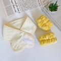 Close-up of soft coral fleece headband and wristband set in off-white and bright yellow - Light Yellow Set (1 Headband + 2 Wristbands)