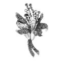 Vintage silver floral brooch featuring dark grey rhinestones and ribbon-style base - Vintage Gun Black Rhinestone Bouquet (JBSW339)