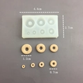Detailed size view of silicone donut mold with measurements for resin clay craft projects - Mini 7-Cavity Donut