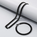 Ensemble collier et bracelet en acier inoxydable à mailles cubaines noir mat - Bracelet 20CM / 6mm / Noir