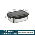 1600ML stainless steel food storage box with black lid and 4-side locking system - 1600ML Rectangular Fresh-keeping Box With Lid