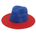 Cappello di paglia Fedora bicolore con corona blu vibrante e tesa rossa accesa - Taglia unica / Blu+Rosso