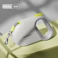 Retractable white and neon green pet leash with 5m length for dogs and cats - White / 5M