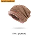 Men's khaki knitted beanie and neck warmer set with thick fleece lining for winter warmth - Hat Only / Khaki