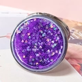 Portable folding mirror with purple glitter liquid quicksand and heart sequins - Round Purple Quicksand Style
