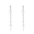 Silver retro gothic earrings featuring cross and dagger charms for a hip-hop street style - Antique Silver Cross Sword Style (X106)