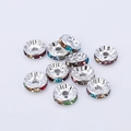 Silver-plated rhinestone rondelle spacers in assorted colors for DIY jewelry making - 6mm / Silver + Colorful Rhinestone