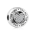 S925 sterling silver heart-shaped bead charm with I Love You All The Time engraving - 925 Sterling Silver / Engraved Heart Clip