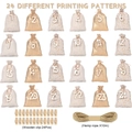 24-delige adventkalender katoenen zakjes set met houten clips en 10 meter jutetouw - Kerst Adventskalender Zakken Set / 10*15cm (24 Stuks/Verpakking)