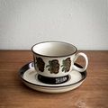 Juego de taza de café y platillo de cerámica vintage con patrón de hojas pintadas - 220ml / Marrón