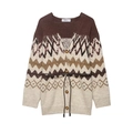 Vintage geometric jacquard knit cardigan with sequins and waist belt for women - S / Multicolor Patchwork