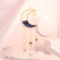 Detail of moon sun catcher with blue crystal chips and colorful prism pendants - Lapis Lazuli Style
