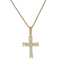 18k gold plated brass rope chain necklace with a cross pendant set with white zircon - Gold Hip Hop Pave Cross