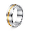 Minimalistische geborstelde titanium stalen herenring met goudkleurige groef in zilver - US 7 / Tweekleurig (Goud & Zilver)