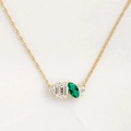Elegant gold necklace with rectangular clear stone and marquise green emerald zircon - Gold - May