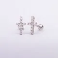 Cross cartilage earrings in silver plating with micro-set zircons and screw ball back - White Gold 9# Cross / 0.8mm Thickness, 6mm Length