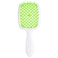 Portable white and green vented hairbrush with hollow honeycomb design for fast drying - White Handle - Grass Green