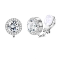 Detail of silver halo clip-on earrings with large round gemstone and silicone pads - Silver Halo Round