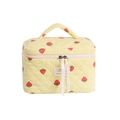 Yellow striped strawberry quilted makeup bag with top handle and double zippers - Yellow Strawberry Barrel Bag