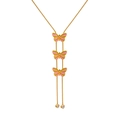 Golden butterfly necklace with pink and green enamel pendants and sparkling tassels - Pink