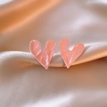 Handcrafted pink heart earrings with lava texture on elegant champagne silk background - Heart Stud Earrings (20#) / Pink