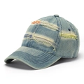 Detail of distressed baseball cap with frayed holes and colorful embroidery stitching - Grey Green (D)