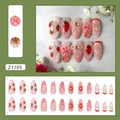 French strawberry nail tips with 3D flowers, bowknots and pearls in 24pcs set - Strawberry Pearl Style (Glue Type) (Z1105)