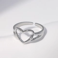 Anello aperto a cuore in acciaio inossidabile argento con design a cuore vuoto e finitura - Color Acciaio