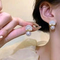 Elegant gold heart-shaped pearl stud earrings with sparkling cubic zirconia accents - Gold Semicircle Micro Pave Pearl Earrings