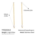 Detalle de dimensiones de pendientes de cadena de acero inoxidable con perlas naturales - Estilo de Borla de Perlas Doradas (YYE025413)