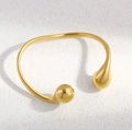 Minimalist 18K gold plated open cuff bracelet with sleek teardrop shaped ends - Real Gold Plated 6.6cm Bangle (NU12-8)