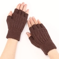 Close-up of brown cable knit fingerless gloves showing texture and wrist coverage - One Size / Coffee