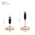 Set of 2 rose gold and black minimalist metal candle holders with product dimensions - 6009 Candle Holders Set of 2