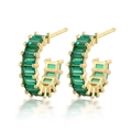 Elegant 925 sterling silver C-hoop earrings with emerald green zircon stones in gold finish - Gold Green