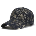 Retro dark blue tweed baseball cap with gold floral embroidery and curved brim style - Dark Color