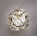 Bague steampunk en argent antique avec mouvement mécanique et engrenages en laiton - AJZ1764 Argent