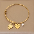 Adjustable golden MOM bracelet with heart charms, pearl detail, and flower crystal inlay - Flower Rhinestone Mom Style (KB203661-Z)