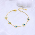 Golden titanium bracelet with blue star charms and evil eye details on white silk - Pentagram