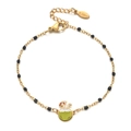 Bracciale in acciaio inossidabile dorato con perline nere e ciondolo cocco - Nero (SL1036)