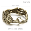 Primer plano de pulsera de acero inoxidable con cabeza de tigre en acabado dorado retro - Estilo Anillo de Mordida de Cabeza de Tigre (KB152705-KJX)