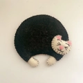 Handmade black cat wool felt coaster with white head and pink ears for table decor - Black Round Cat