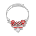 Detail of silver twisted rope bracelet featuring red rhinestone beads and bee charm - Steel Red