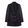 Chique zwarte double-breasted tweed blazer voor dames met reverskraag en zes gouden knopen - XS / Zwart
