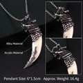 Gothic dragon head wolf tooth pendant necklace in silver alloy and acrylic finish - Wolf Tooth No.10 + 70cm Steel Chain