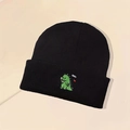 Bonnet en tricot noir classique avec broderie dinosaure vert et Hello pour l'hiver - Taille unique / Noir Dinosaure Vert